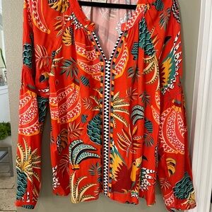 Vibrant Red Patterned Women's Top